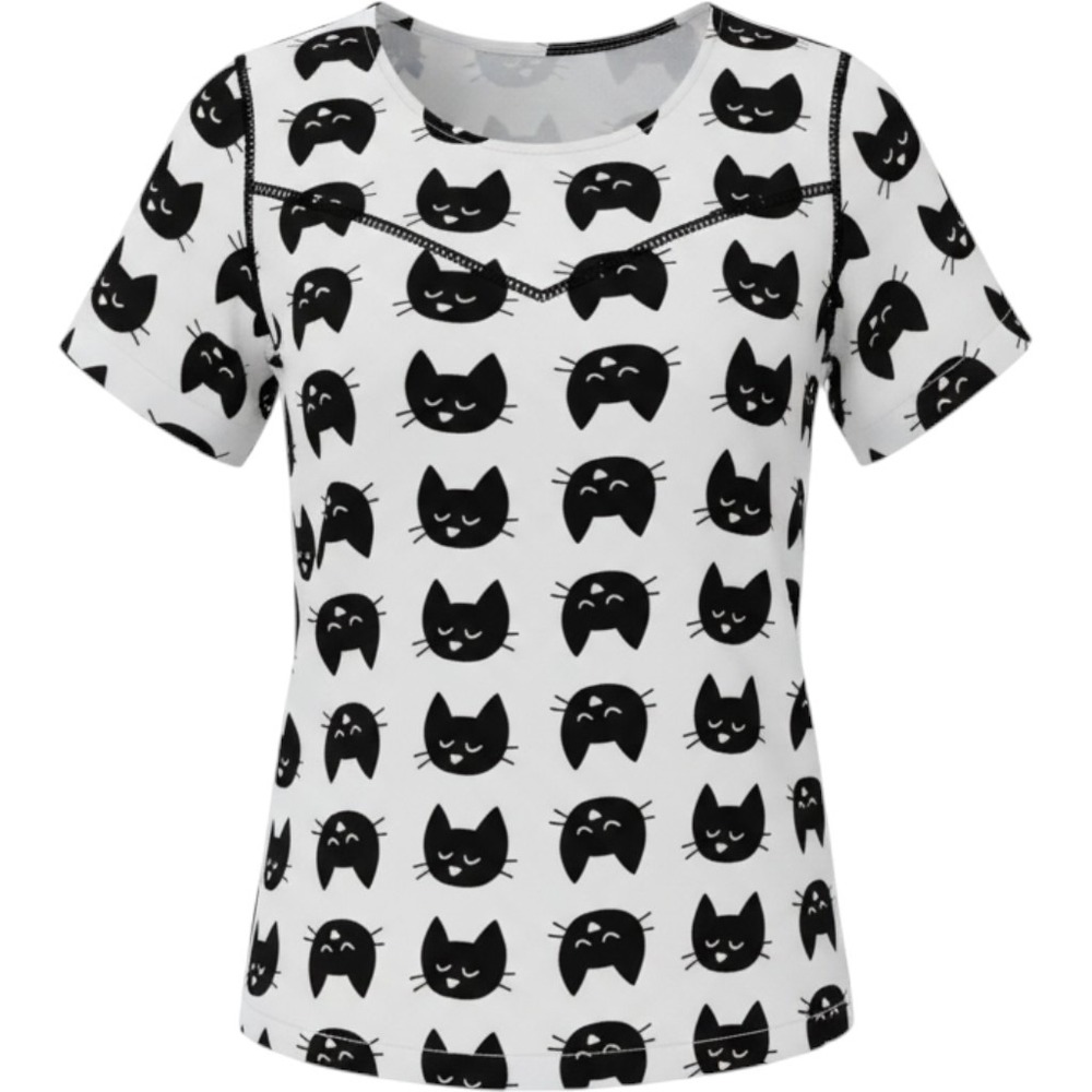 Lily White Cat Print Top Women Large White Black Novelty Whimsical Goth Witchy